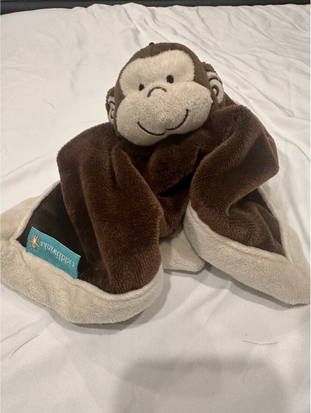 Tiddliwinks Lovey Brown Monkey Baby Security Blanket Cream Edge Velour Plush
